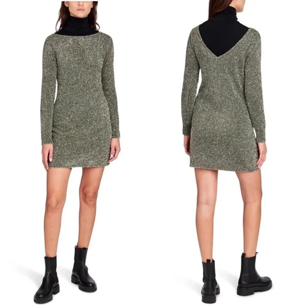 New A.P.C. X CHARLOTTE CHESNAIS Barbara Metallic Mini Dress Green NWT Medium
